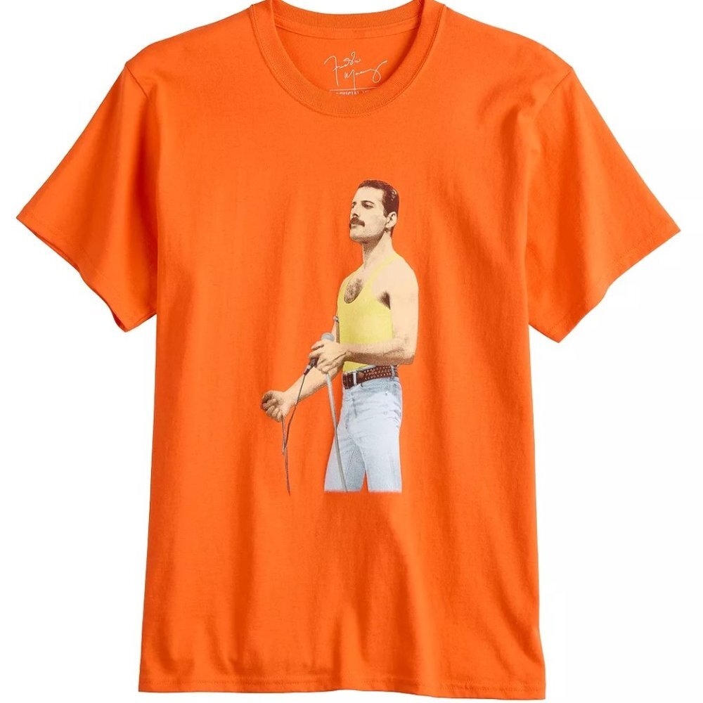 Freddie Mercury Men's T-Shirt Orange XL Queen Rock N Roll NWT